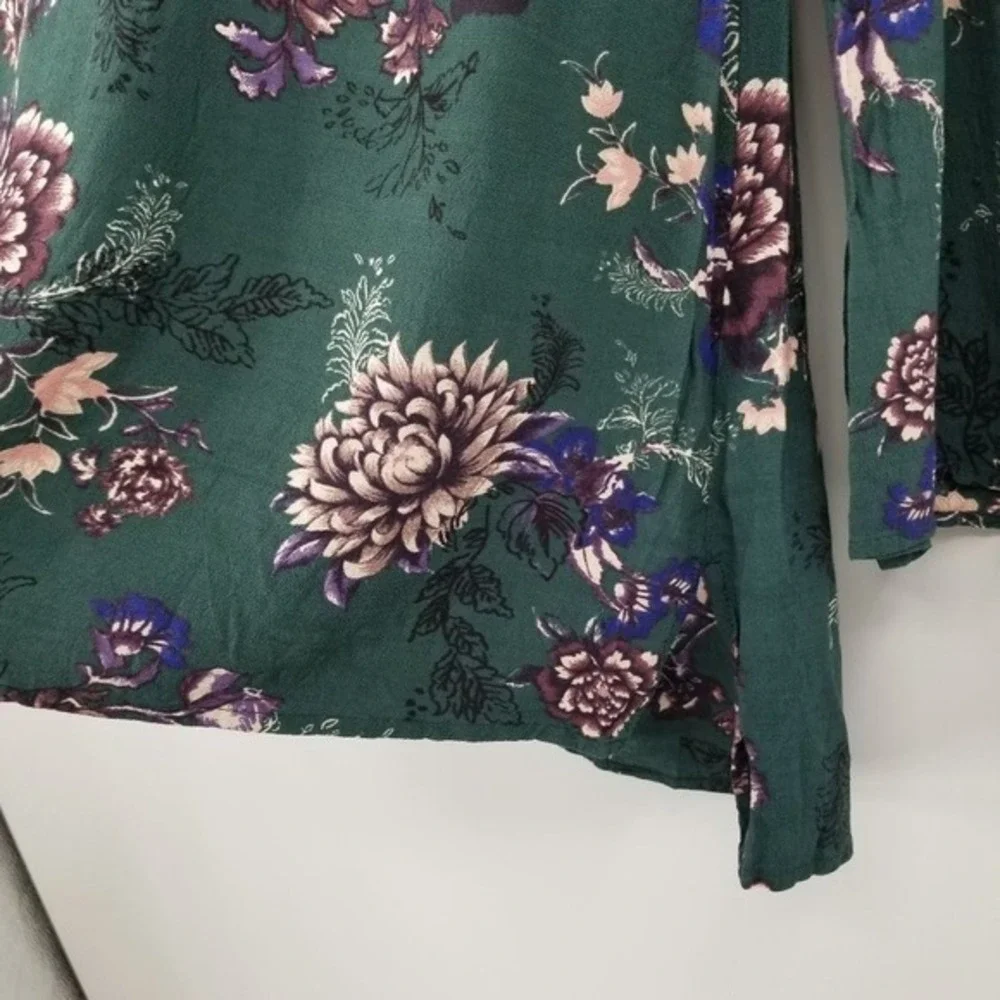 Free People Heartbeat Bell Sleeve Emerald Green Floral Dress XS Fairy Boho Flowy - Picture 7 of 13